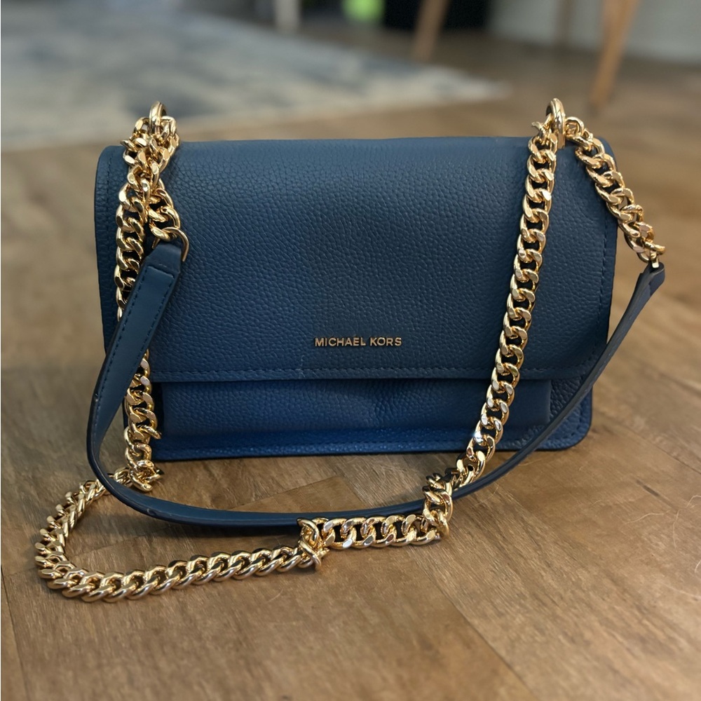 Michael Kors Navy Crossbody Bag with Gold Chain